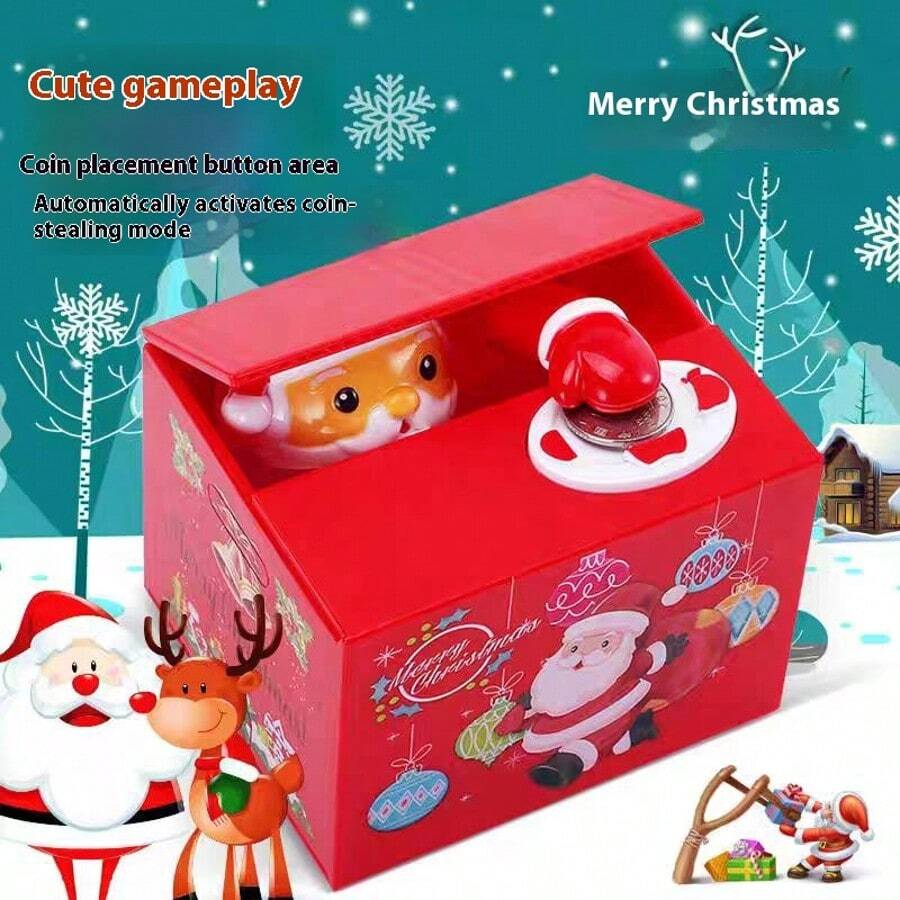 Creative Novelty Funny Santa Claus Stealing Money Cat Coin Bank, Sound Effect Eating Money Panda, Creative Piggy Bank, Christmas & Holiday Gift - Multicolor - View 1