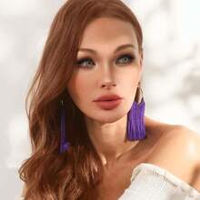 Boho Tassel Earrings Women - Statement Fringe Hoop Earrings, Western Earrings - 紫色 - 查看 4
