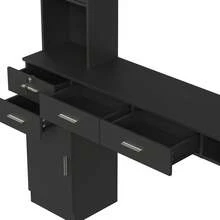 Advwin Wall-Mount Barber Station Salon Table With Storage Drawers, Shelves & Hair Dryer Holders, Professional Beauty Salon Furniture For Barbershop Or Home Studio, Perfect Holiday Gift For Stylists & Holiday Salon Upgrade (Mirror Not Included) - 黑色 - 查看 6