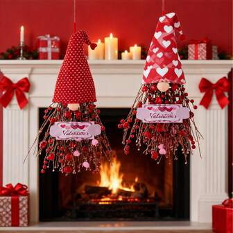 1 pieza Decoración de corona de árbol invertido con forma de corazón para el Día de San Valentín - Color rojo y rosa romántico, decorado con flores, hojas y cuentas - No se necesita energía, artesanía de plástico, adecuado para decoración del hogar, boda y fiesta, adorno del Día de San Valentín