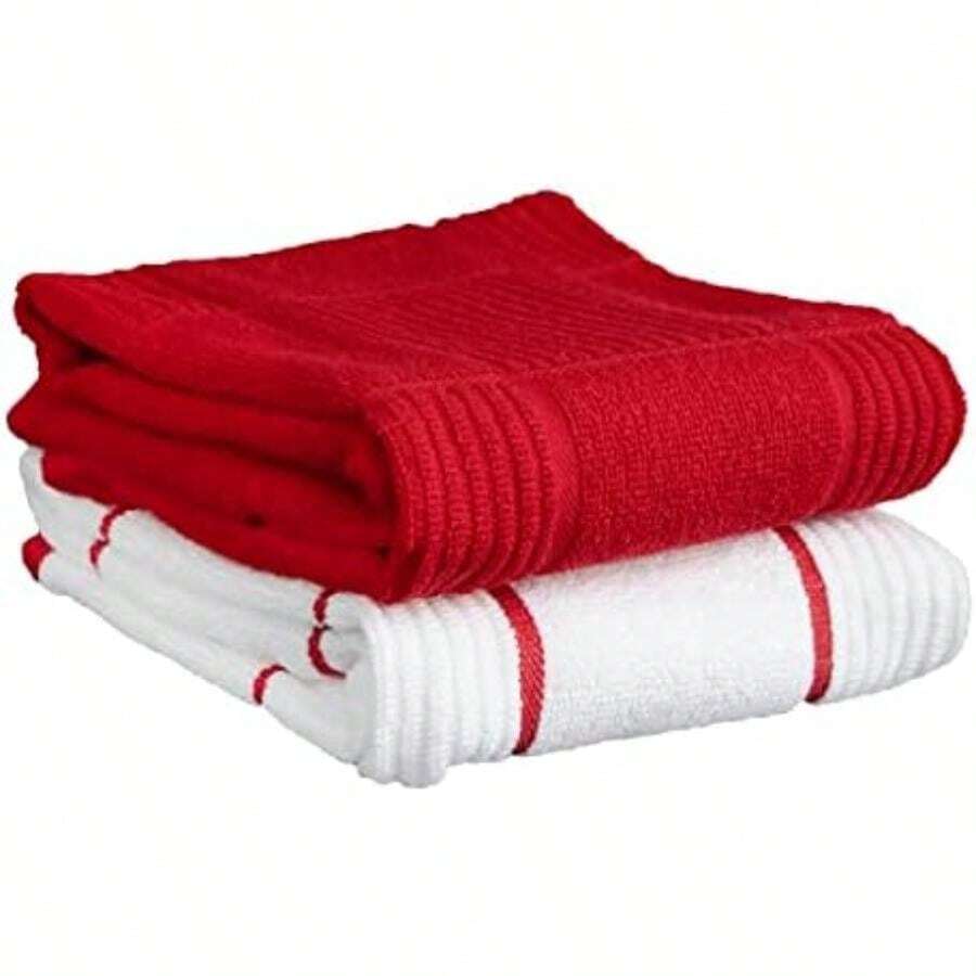 T-fal Textiles - Toallas de Cocina de 2 Unidades, parquet, sólido/Cheque, Paquete de 2, , 2 Unidades(Rojo) - Multicolor - Ver 1
