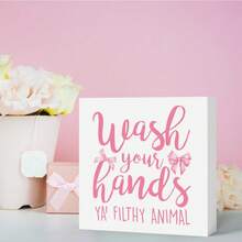 Pink Bow Bathroom Decor Wash Your Hands Bathroom Sign Pink Dorm Decor Girly Bowknot Signs For Home Dorm Wall  Rustic Wood Plaque Bathroom Signs For Bedroom, Dining Room, Kitchen, Bathroom, Coffee Bar, Office Desk Shelf Tabletop Wall Decor, 5x5 Inch - 洗手 - 查看 1