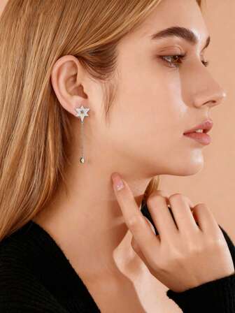 1 par de pendientes colgantes con borlas en forma de estrella con caja de regalo, moda de lujo elegante y versátil para fiesta, boda, mujer