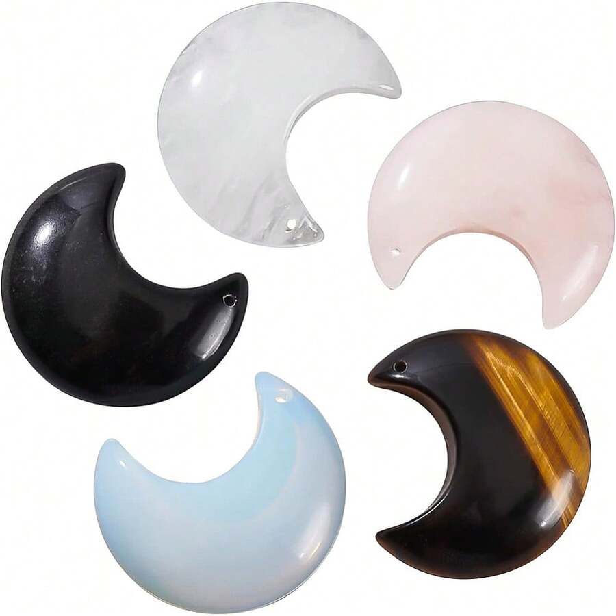 MAGICALCUTDIE 1box 5pcs 5 Style Pendants Tiger Eye Obsidian Rose Quartz Quartz Opalite Moon 34~35x29~30x7.5~9mm Hole: 1.2mm 1pc/Style - 彩色 - 查看 1