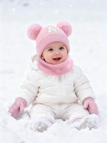 4pcs/Set Kids 26 Letters Knitted Hat, Scarf And Gloves Set, Unisex Winter Warm Accessories Set, Suitable For Toddlers And Children - Pink - View 2