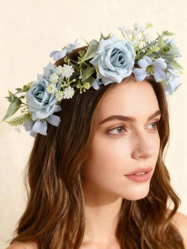 1pc Romantic Bride Wedding Holiday Nature Style Fairy Flower Headband, Suitable For Beach Resort, Photography Wreaths & Crowns Tiara Costume Crown Hair Garland Hair Vine Headpiece Hair Circlet, Hawaiian Outfit For Women, Party, Festival Outfits, Gifts
