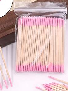 About 100pieces Of Pink Nail Polish Wipe Sticks, Nail Polish Cleaning Sticks, Double-Pointed Eyebrow Tattoo Makeup Tools Wipe Wooden Sticks, 1/2/3/4/5/10/20pack Packaging, Nail Art Supplies, Nail Art Tools, Very Suitable For Nail Art Supplies, Nail Art Tools, Manicure, Back To School Manicure And Press-On Manicure
