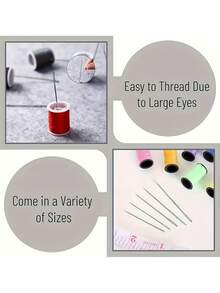 44pcs/Set Sewing Thread, Classic Sewing Needles, Finger Protector And Household Threader, Convenient Manual Sewing Tools, Sewing Supplies & Accessories (Includes 40pcs Stainless Steel Needles + 1pc Needle Threader + 1pc Seam Ripper + 1 Roll White Thread + 1 Roll Black Thread) - Multicolor - View 9