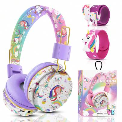 Cat Ear Headphones For Girls Wireless Bluetooth Unicorn Headset With Microphone Kids Toys Gifts For Girl Birthday Thanksgiving Christmas Party Favors 6-12 Year Old Gifts