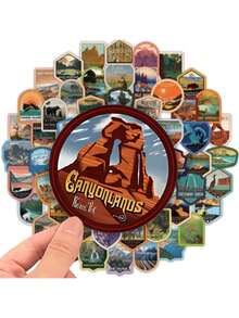 63-Piece National Parks And Monuments Sticker Set - Durable Vinyl Material, Unique Design, Vibrant And Detailed Patterns - Perfect For Sticking On Laptops, Water Bottles, Cars, And Scrapbooks. - Multicolor - View 2