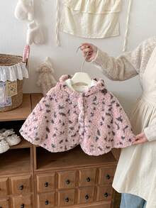 1件女婴冬季服装，婴儿连帽斗篷，儿童豹纹加厚保暖外套，冬季防风披肩 - 粉色 - 查看 12