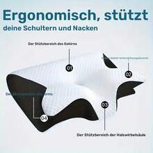 Ergonomisches Nackenkissen für Seiten-, Rücken- und Bauchschläfer - Konturierte Form, weiche und dennoch feste Unterstützung, schwarz mit weißer strukturierter "Saf"-Aufschrift, Schulterentspannung, robuste Verarbeitung, bequeme Nackenstütze | Strukturierte Nackenauflage | Weiche und dennoch haltbare Unterstützung - Schwarz - Übersicht 9