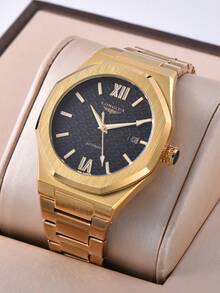 LONGLUX 男士自动机械腕表，带日历功能，钢表带，蝴蝶扣，休闲商务两相宜。