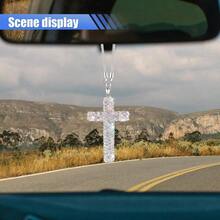 MX  Bling Cross Car Hanging Ornament Crystal Rhinestone Car Rearview Mirror Pendant For Women Diamond Rear View Mirror Charm Present Universal Vehicle Interior Decoration Accessory White - trắng - Xem 3