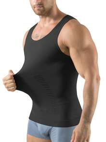 Mens Compression Shirt Tank Top Shapewear Body Shaper Slimming Tummy Vest Thermal Compression Undershirts Athletic Compression Under Base Layer Sports Fitness Workout Muscle Tank Top - Black - View 3