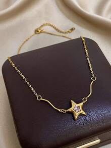 1件可爱星星吊坠不锈钢链项链，女士优雅颈链，日常派对首饰，圣诞礼物 - N994613N - 查看 1