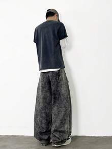 1 chiếc quần jeans ống rộng dáng suông thêu họa tiết phong cách American Vintage High Street, quần dài rộng rãi thoải mái (Không bao gồm thắt lưng và phụ kiện) - màu đen - Xem 7