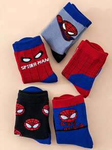 Marvel 5双装儿童超级英雄蜘蛛侠加厚保暖毛巾袜，女童中筒袜，男童卡通冬季袜，透气婴儿/学生袜 - 彩色 - 查看 12
