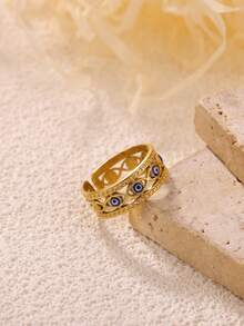 1PC Colorful Enamel Evil Eye Rings For Women Gold Color Stainless Steel Retro Geometric Evil Eye Ring Wedding Christmas Jewelry Gift - Multicolor - View 4