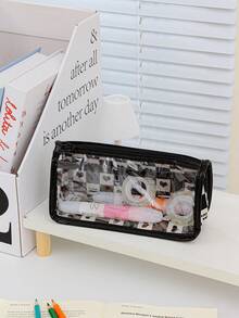 Estojo de lápis grande e transparente, com estampa xadrez elegante, estampa de desenho animado fofa, estojo para canetas com estampa floral feminina, estojo para lápis de duas camadas, estojo infantil adorável para guardar canetas, régua, borracha, fita adesiva e corretivo. Organizador de material escolar prático. - Multicolorido - Ver 7