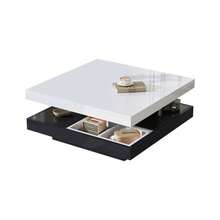 High-Gloss Tabletop, Functional Coffee Table, Living Room Table, 360° Rotatable, 2-Tier Rotating Tabletop With Storage Compartment, White Living Room Tabletop, Black Base 70*70*36 Cm - Black - View 8