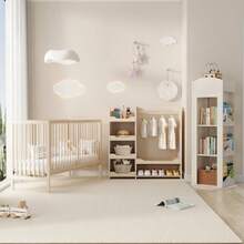Children's Combination Furniture: Multifunctional Wooden Baby Bed + Wardrobe + Rotating Bookcase, Youth Bedroom Furniture Set, Multifunctional Furniture Combination, Natural Colors