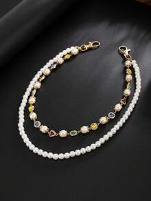 1 件复古优雅简约水钻花朵和人造珍珠腰链，男士嘻哈时尚魅力身体链，用于裤子装饰