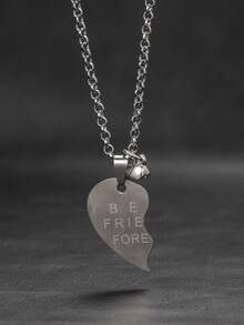 2pcs New Fashionable Minimalist Stainless Steel Heart Pendant Necklace, Suitable For Couples Everyday Wear, Great Gift For Boyfriend/Girlfriend On Valentine's Day - Silver - View 3