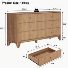 INNOD 53.1" Wide 6-Drawer Dresser, Fluted Modern Chest Of Drawers With Soft Round Corners, Wooden TV Stand For Bedroom, Living Room & Hallway Storage - Natural Oak - 查看 3