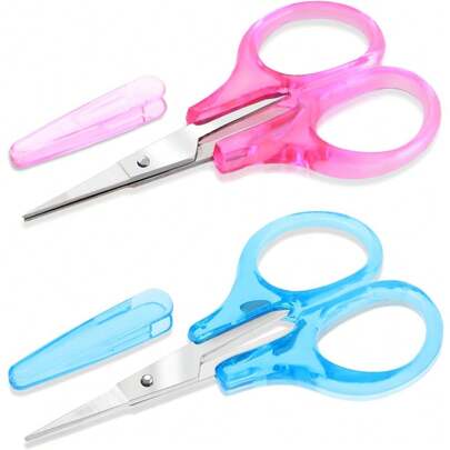 2 Pcs Small Scissors All Purpose 3" Sharp Small Travel Scissors With Cover Stainless Steel All Purpose Straight Fine Tip For Sewing Crafting Paper Cutting Crochet Hair Trimming (Pink Blue)