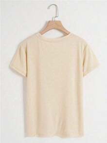 Halloween Nightmare Before Christmas Casual Pumpkin & Bow Lace Print Round Neck Short Sleeve T-Shirt For WoWomen - 杏色 - 查看 5