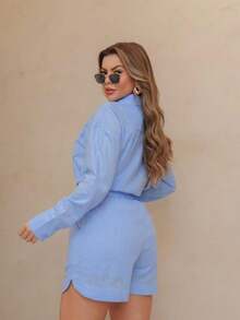 Imported Women's Linen Set / Button / Lining / / Women's - Blue - View 8