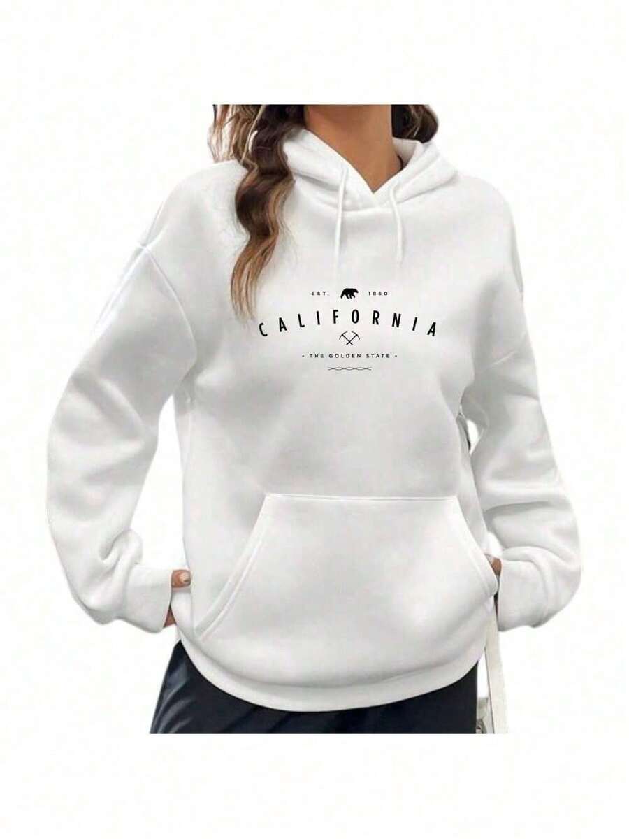 Flannel Fleece Jacket With California Golden State Print And Phrases - Autumn/Winter - 白色 - 查看 1