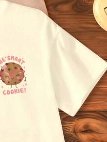 Young Girl Letter & Cartoon Print Short Sleeve Casual Round Neck T-Shirt - Apricot - View 5