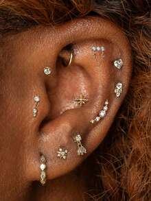 EleRunis 1pc 925 Sterling Silver Marquise Heart Flat Back Cartilage Helix Piercing Earring, Delicate Jewelry For Daily Wear, Wedding, Party, Engagement - Gold - View 2