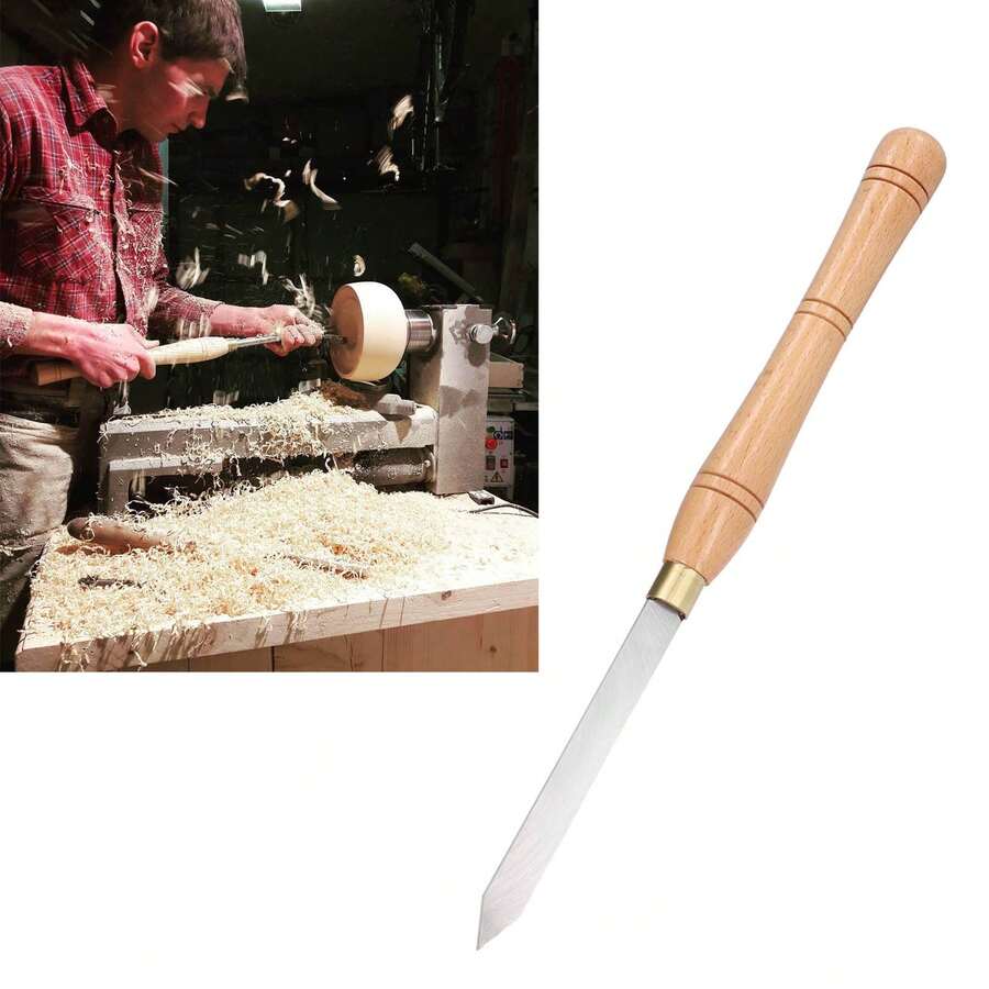 Herramienta de torneado con mango de madera, cincel triangular de acero de alta velocidad para torneado de madera - Beis - Ver 1