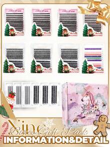 Caja de regalo Colash 8-16 piezas, set multipieza Rizado: C/D Imitación de pestañas de visón artificial hechas a mano Injerto de pestañas súper ligeras, impermeables, con efecto abanico, gruesas, rizadas y de larga duración, adecuadas para pestañas naturales y de anime. Regalo para mujeres y niñas. Racimos de pestañas, racimos de pestañas individuales, pestañas postizas, regalos para mujeres, regalos de Navidad. - vistoso - Ver 2