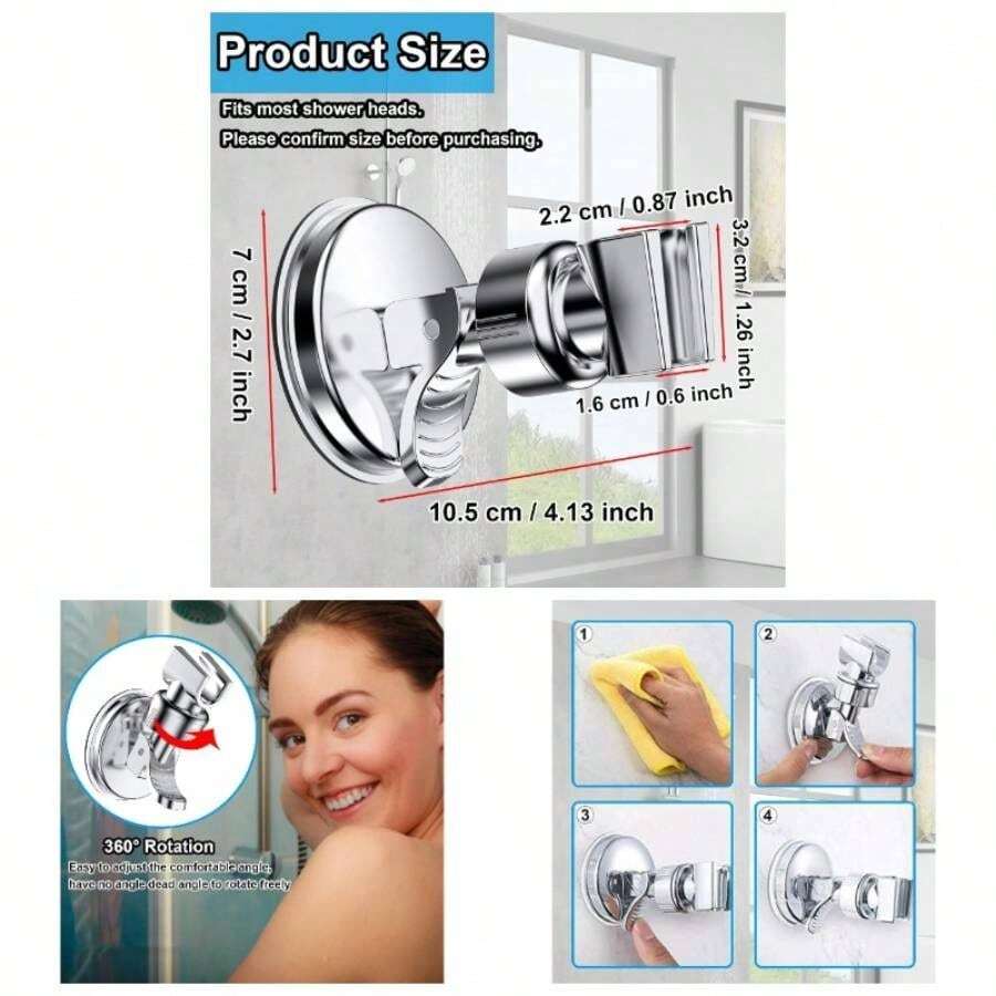 - Soporte de cabezal de ducha ajustable, con ventosa, cabezal de ducha de mano extrable, soporte de succin montado en la pared, soporte de cabezal de ducha para bao ajustable, plateado - Ajustable, plateado - Ver 1