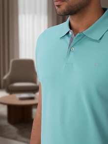 Ogochi Men's Basic Plain Polo Shirt With Logo, No Pocket, Original - Blue Meadow - View 9