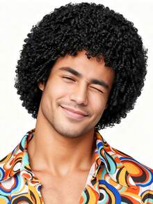 8 Inch Short Curly Synthetic Wig For Men, Fashionable Natural Look, Fluffy And Comfortable, Suitable For All Men, Ideal For Halloween, Music Festivals And Other Costume Occasions - Multicolor - View 9