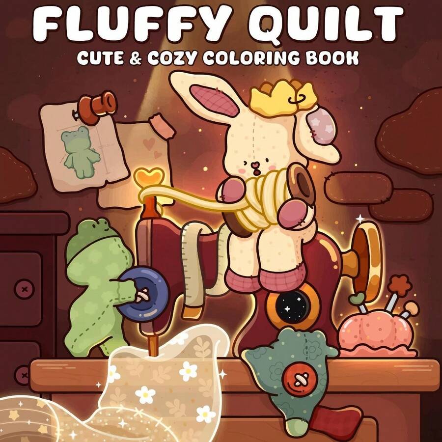 1 Piece 21x21cm "Fluffy Blanket" Cute Adult Coloring Book, Thick Opaque Paper, Clear Lines | Adorable Plush Creatures And Cozy Handcraft Scenes, Stress Relief, Ideal Gift For Crafters, Autumn Stationery, School Supplies, Art Materials - Fluffy Quilt - View 1