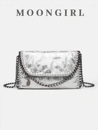 女士手提包，银色小链条包，纯素链条单肩包，链条包，软包，新款链条单肩包，手提包，水桶包，托特包，适合休闲、工作、购物