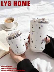 1 pieza Vaso aislado de acero inoxidable de doble pared con capacidad de 280ml-380ml, con diseño pintado a mano de tulipanes morados, botella de agua, apto para gimnasio, oficina, hogar, exterior, regalo para viajes, graduación, día de la madre - Rosa roja pintada a mano de 380 ml - Ver 4