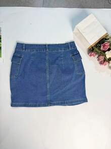 Moda europeia e americana sexy cintura fina quadril denim saia curta sexy hipdenim mini saia - Azul - Ver 7