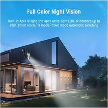 4MP高清双摄像头太阳能户外安防摄像头 - 户外PTZ无线2.4G WiFi摄像头，太阳能供电，PIR人体感应，可充电电池，双向语音，彩色夜视防水家用监控摄像头，太阳能户外安防摄像头 - 移动侦测，夜视，双向语音，350°云台旋转，支持云存储和SD卡（需另购） - 彩色 - 查看 4