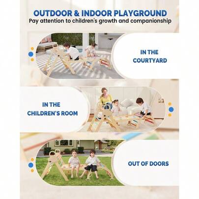 Triangle Set, 7 In 1 Foldable Wooden Climbing Toy For Toddler Kids, Montessori Foldable Climbing Set, Wooden Climbi...