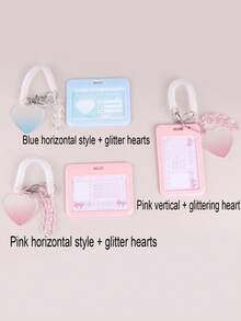 1pc Elegant Acrylic Card Holder With Heart Decor Keychain - For ID/Credit Card Storage & Protection, Fashionable Pendant Keychain, Gift For Friends - Multicolor - View 3