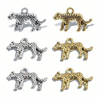 20 piezas/bolsa Conjunto de colgantes con estampado de leopardo dorado y plateado, de aleación, adecuado para manualidades DIY y accesorios de equipaje, perfecto para uso diario, fiestas y regalos de vuelta al colegio