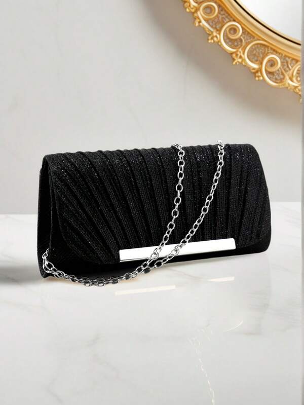 Rhinestones Women Evening Bags Small Envelope Design Handbags Satin Shoulder Chain Handbags Glitter Purple Color Cocktail Purse