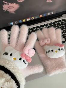 SANRIO 1 Cặp Găng tay lông mềm mại họa tiết hoạt hình Hello Kitty dễ thương, chống gió và ấm áp cho mùa thu/đông, Găng tay hoạt hình ấm áp ngoài trời, thích hợp cho mùa thu/đông - Nhiều màu - Xem 1